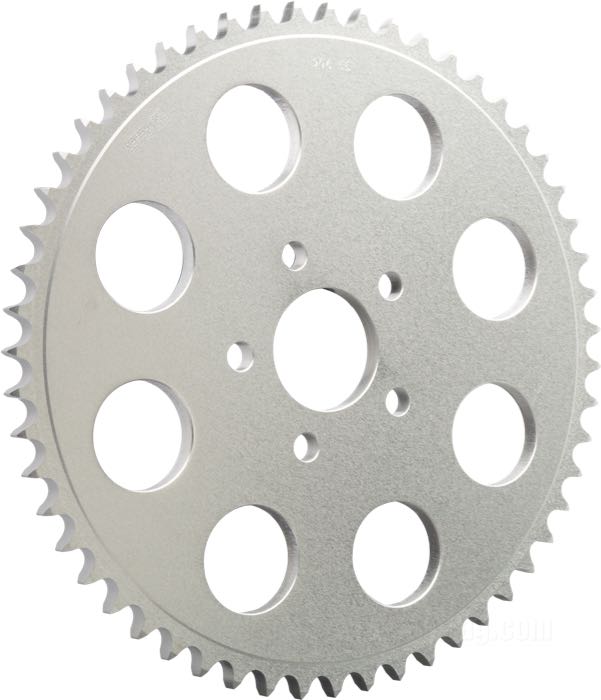 Couronne à chaîne; adaptable à Sportster 1986-1992; aluminium 7116 T6, argenté, satiné; déport: 0 mm; nombre de dents: 55; pas: 530 (5/8” x 3/8”); Ø collier centrage: 50 mm; USA; poids brut: 1.2 kg