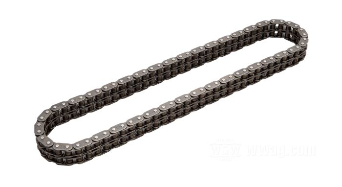 Primary chain by Tsubaki; fits Touring models →2006 and FXR with 5-Speed transmission; steel, oval side plates; pitch: 425x2 (1/2” x 5/16” x 8.51 x 2); number of links: 76; replaces OEM HD 40037-79A; gross weight: 1.48 kg