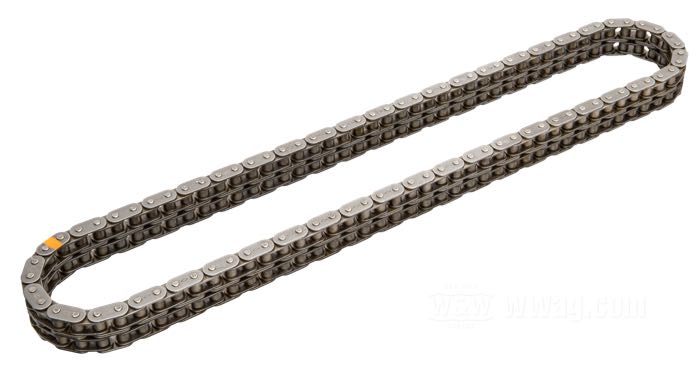Primary chain »Standard«; fits V models 1930-1936 (Solo); steel, oval side plates; pitch: 425x2 (1/2” x 5/16” x 8.51 x 2); number of links: 90; replaces OEM HD 2001-30A; gross weight: 1.76 kg