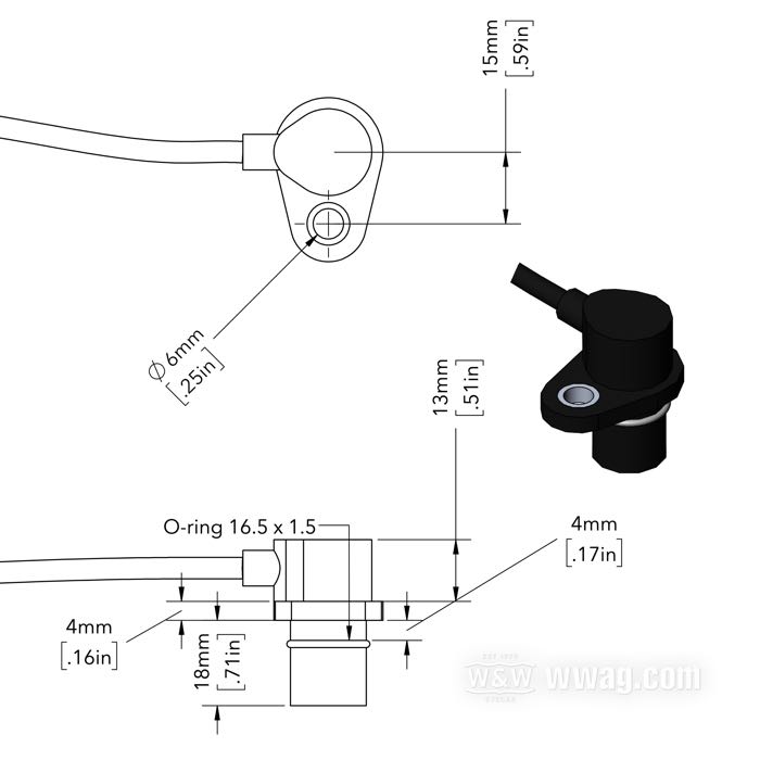 Speed sensor by MMB; plastic, black; 12 V; with 2 m wiring harness; gross weight: 80 g