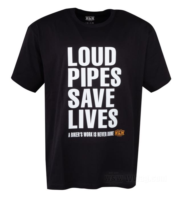 Maglietta »LOUD PIPES SAVE LIVES« di W&W Cycles; cotone organic 180 g/m², nero; taglia: S; uomini; manica corta; peso lordo: 160 g