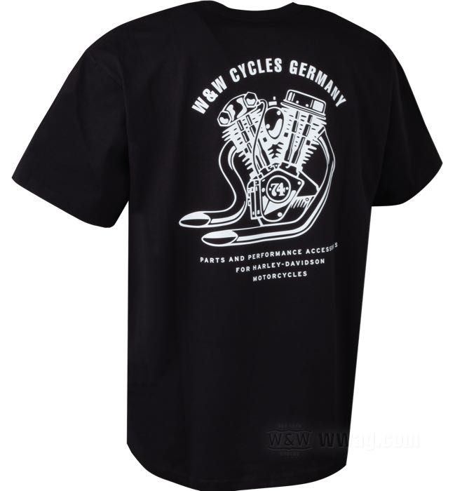 Maglietta »LOUD PIPES SAVE LIVES« di W&W Cycles; cotone organic 180 g/m², nero; taglia: S; uomini; manica corta; peso lordo: 160 g