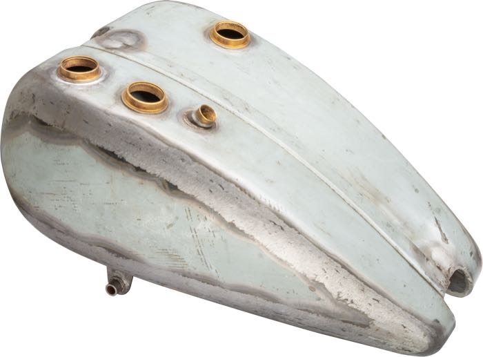Gas and oil tanks by The Cyclery; fits V models 1934-1936; sheet steel; volume: 13.5 l; required gas cap: screw-in 1.5”-24; required petcock: 1/8” NPT; gross weight: 13.76 kg