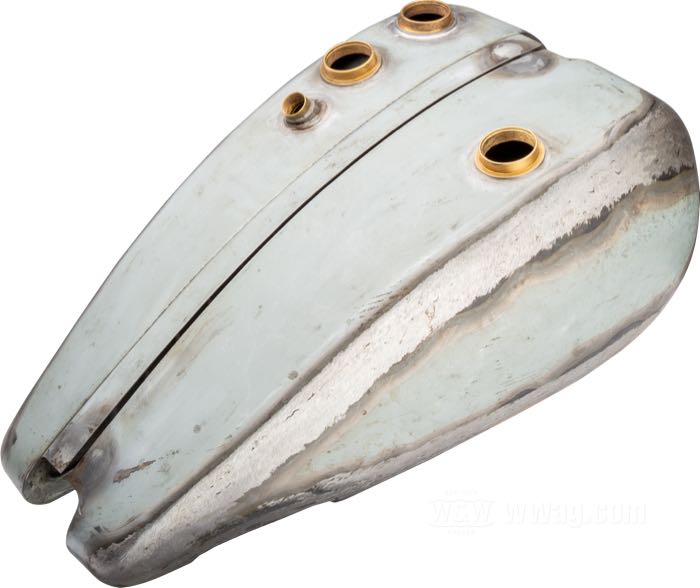 Gas and oil tanks by The Cyclery; fits V models 1934-1936; sheet steel; volume: 13.5 l; required gas cap: screw-in 1.5”-24; required petcock: 1/8” NPT; gross weight: 13.76 kg