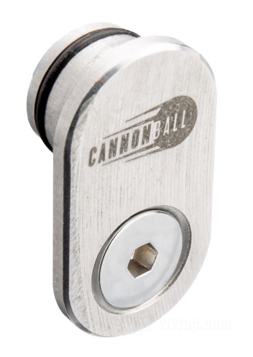 Tappo di Cannonball; per Scatola trasmisione; atto per Big Twin 5 marce, Sportster 1996-2020, Buell 1996-2001; alluminio billet, finitura a macchina; filettatura: 1/4”-20; con Vite a testa svasata a brugola; peso lordo: 15 g
