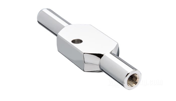 Verteiler-Stück von Goodridge; für Bremsleitung; Aluminium, verchromt; Länge: 130 mm; Anschlussgewinde: 2 x 3/8”-24; Bruttogewicht: 110 g