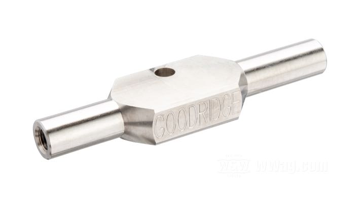 Pièce distributrice de Goodridge; pour Durite de frein; acier inox, finition usinée; longueur: 130 mm; filet raccord: 2 x 3/8”-24; poids brut: 273 g