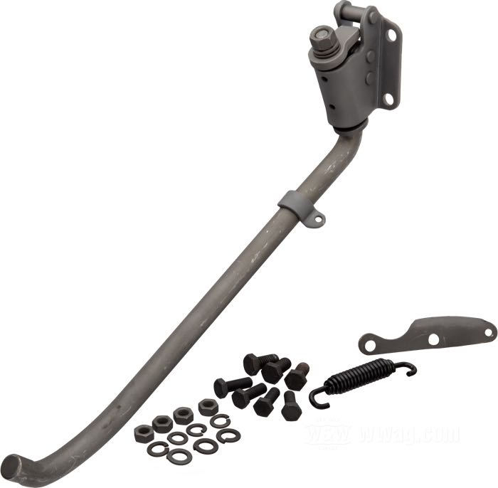 Seitenständer »rundes Ende«; passend für Big Twin 4-Gang 1936-1984, Softail → 1988; Stahl, parkerisiert, Originallänge; Länge gemäß Zeichnung: 27 cm; Länge gemäß Zeichnung: 28 cm; ersetzt OEM HD 50003-36; Bruttogewicht: 1.3 kg