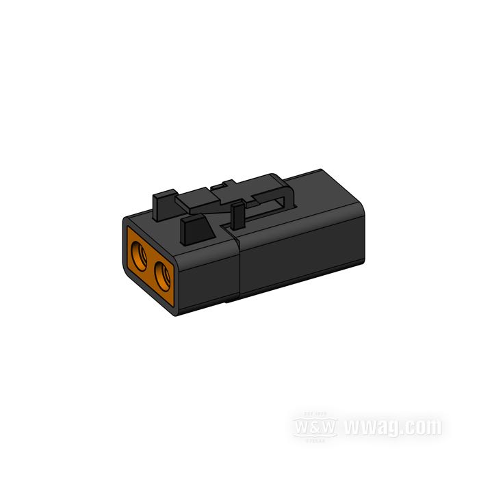 Boîte pour cosses femelles »DTP« de Deutsch; pour Regulateur; adaptable à Dyna models 2006-2007, Softail 2007; polyamide, noir; 25 A; pour fils de: ~ 2.0 - 6.0 mm² (AWG 14-10); remplace OEM HD 72612-06BK; poids brut: 8 g