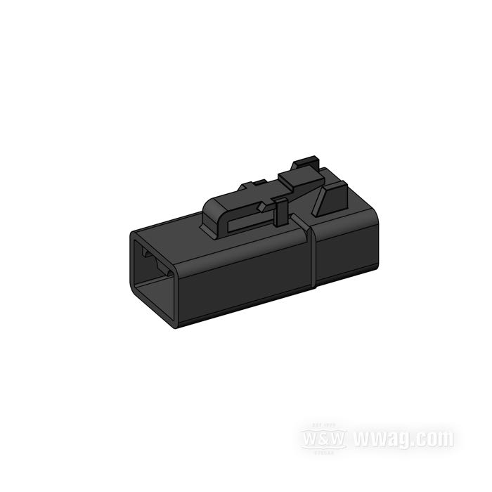 Boîte pour cosses femelles »DTP« de Deutsch; pour Regulateur; adaptable à Dyna models 2006-2007, Softail 2007; polyamide, noir; 25 A; pour fils de: ~ 2.0 - 6.0 mm² (AWG 14-10); remplace OEM HD 72612-06BK; poids brut: 8 g