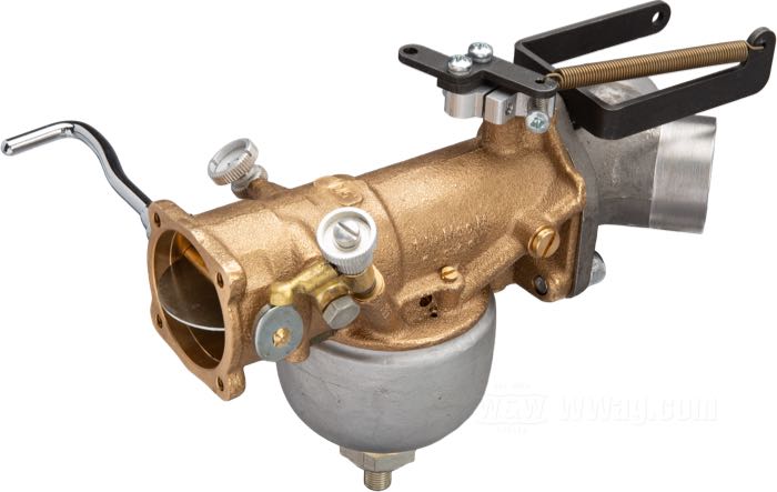 Conversion kit by Bates; for Throttle cable; for Linkert M-series carburetors with 3-bolt flange; fits Knucklehead 1936-1939, all Flatheads ; steel, parkerized; with cable clamp and spring; Germany; gross weight: 93 g