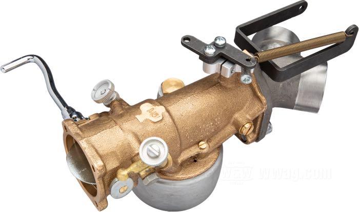Conversion kit by Bates; for Throttle cable; for Linkert M-series carburetors with 3-bolt flange; fits Knucklehead 1936-1939, all Flatheads ; steel, parkerized; with cable clamp and spring; Germany; gross weight: 93 g