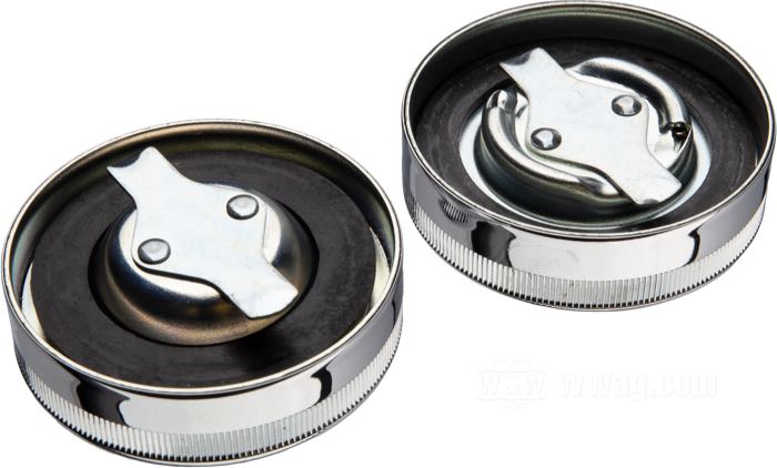 Bouchon de réservoir »Eaton«; adaptable à FL 1965-1972; acier, chromé, hauteur rebord 18 mm, hauteur moletage 6 mm, avec nervure en haut; sans aération / avec aération; avec joint en caoutchouc