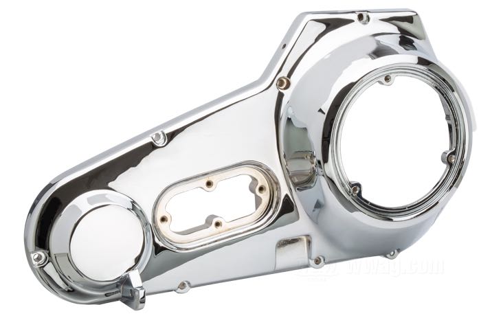 Coperchio primaria esterno; atto per FL 4 marce del 1970-1984; alluminio fuso, cromato, con supporti della pedana integrati; rimpiazza OEM HD 60508-70 e 60508-82TA; peso lordo: 2.39 kg