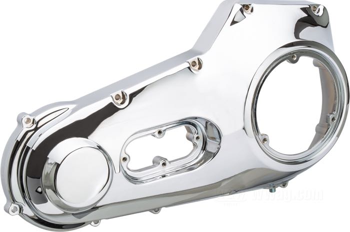 Coperchio primaria esterno; atto per Softail 1989-1993; alluminio fuso, cromato; rimpiazza OEM HD 60543-89; peso lordo: 3.68 kg