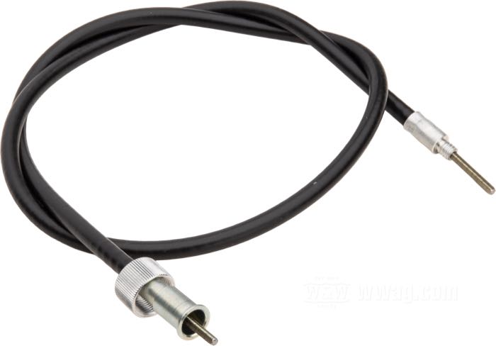 Speedometer cable by Barnett; for Front wheel; fits Buell S3 1996-1997, S1/M2 1997; original length; steel / vinyl, black vinyl; Ø 7.4 mm; length outer spiral: 89 cm; drive connection: thread 1/4”-20; instrument connection: nut M16 x 1.0; replaces OEM HD 67100-94Y; USA; gross weight: 160 g