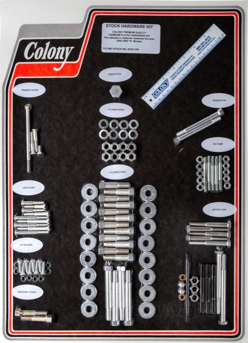 Bolt/screw kit by Colony; for Engine / Transmission; fits K models 1954-1956; steel, CAD (ZnNi process); USA; gross weight: 2.64 kg