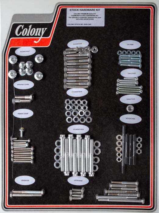 Bolt/screw kit by Colony; for Engine / Transmission; fits XL 1974-1976; steel, CAD (ZnNi process); USA; gross weight: 2.71 kg