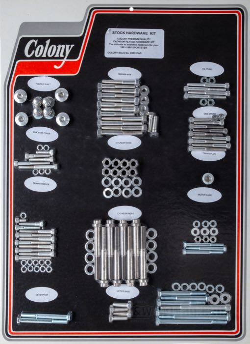 Bolt/screw kit by Colony; for Engine / Transmission; fits XL 1981-1985; steel, CAD (ZnNi process); USA; gross weight: 2.83 kg
