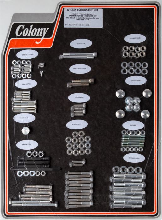 Bolt/screw kit by Colony; for Engine / Transmission; fits XLCH 1957-1969; steel, CAD (ZnNi process); USA; gross weight: 2.59 kg