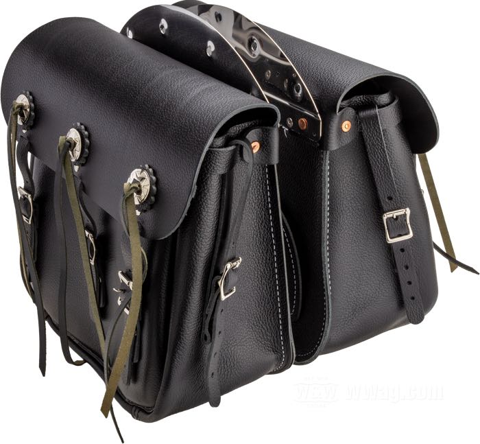 Alforjas »Knucklehead Style«; cuero de vaca, negro; A x A x F: 36 x 30 x 13 cm; con half-moon mounting plate; Europa; peso bruto: 3.7 kg