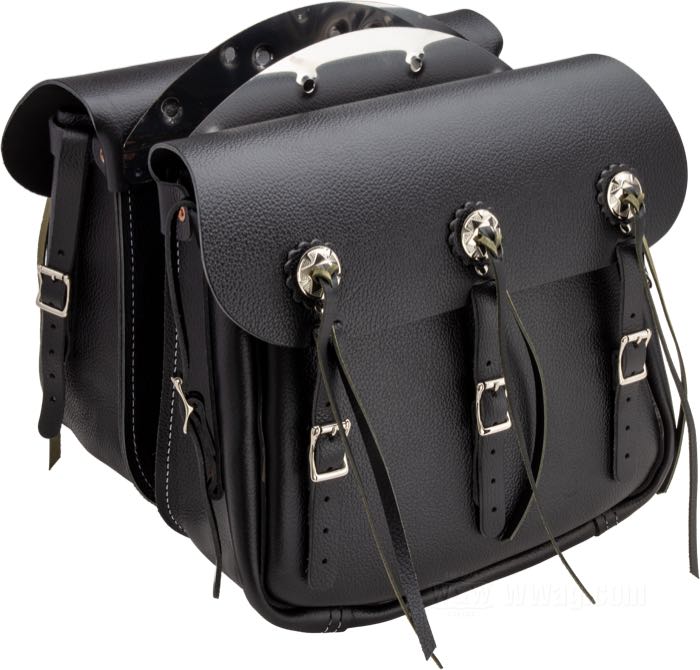 Alforjas »Knucklehead Style«; cuero de vaca, negro; A x A x F: 36 x 30 x 13 cm; con half-moon mounting plate; Europa; peso bruto: 3.7 kg