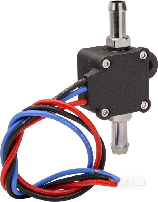 Valve de Fermeture de PanAm; adaptable à les modèles d'avant 1999 et les allumages custom; pour les durites de DI 3/8”; laiton / acier inox / Nylon renforcé par fibres de carbone - PA6-CF, noir / jaune, chromé; L x H x P: 38 x 41 x 36.5 mm; avec fils électriques de 30 cm; poids brut: 140 g