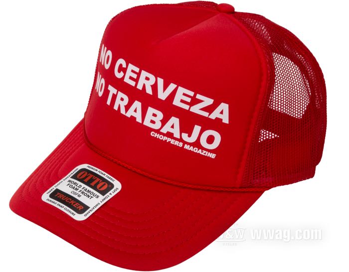 Cap »No Cerveza No trabajo«; polyester fabric, red / white; gross weight: 62 g