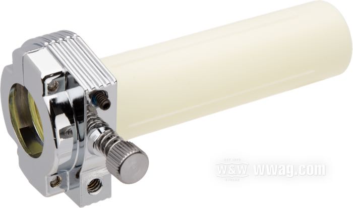 Throttle grip; fits models 1974-1980; for single cable; cast aluminum / plastic, chrome-plated, without grips; Ø 1-1/8”; thread: 1/4”-20; Maximum Stroke: 44 mm; gross weight: 130 g