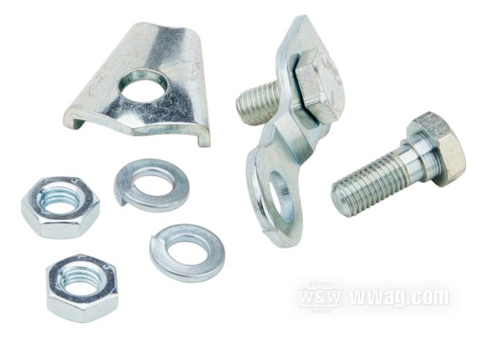 Pinza ; para Cable de freno; apropiado para Big Twin 1949-1971, Servicar 1958→; delante; chapa de acero, cincado; con tornillos y tuercas; reemplaza OEM HD 45216-49; peso bruto: 40 g