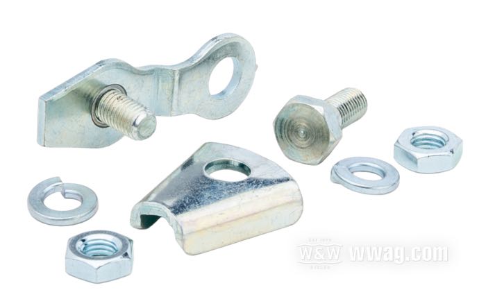 Pinza ; para Cable de freno; apropiado para Big Twin 1949-1971, Servicar 1958→; delante; chapa de acero, cincado; con tornillos y tuercas; reemplaza OEM HD 45216-49; peso bruto: 40 g