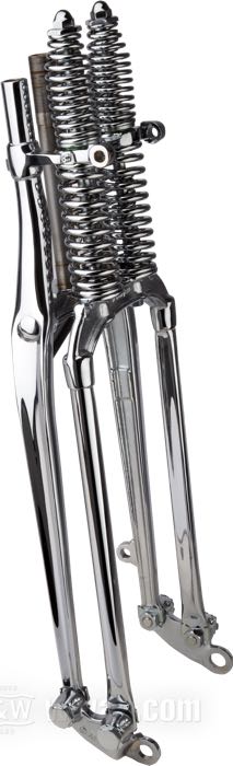 Horquilla Springer »I-Beam inline« de Cannonball; apropiado para 4-speed Big Twins 1937-1986; rosca interior de la pipa de dirección: 3/4”-14 UNS, rosca exterior de la pipa de dirección: 1”-24 UNS; acero, cromado, resortes cromados; largo: 19.6”; rake: 0 °; sobra/acortamiento: original; peso bruto: 19.76 kg