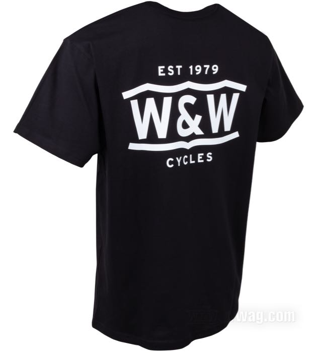Camiseta de W&W Cycles; con bolsillo en el pecho; algodón 200 g/m², negro, con estampado de logo blanco; tamaño: S; peso bruto: 194 g