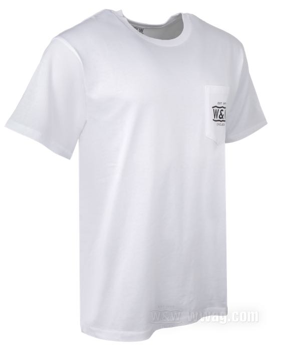 Camiseta de W&W Cycles; con bolsillo en el pecho; algodón 200 g/m², blanco, con estampado de logo negro; tamaño: S; peso bruto: 190 g