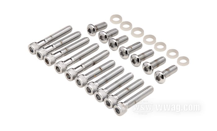 Kit viti di Gardner-Westcott; per Primaria; atto per FLT 5-marce e FXR 1985-1998; acciaio, cromato; a brugola; rimpiazza OEM HD 4740, 4814, 6099, 4811 e 4812; peso lordo: 150 g