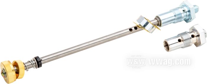 Fuel valve; fits 45” (750cc) 1940-1949; steel, with brass knob; thread: 3/4”-18 / 7/16”-20; replaces OEM HD 62032-40, and 62075-40; gross weight: 217 g