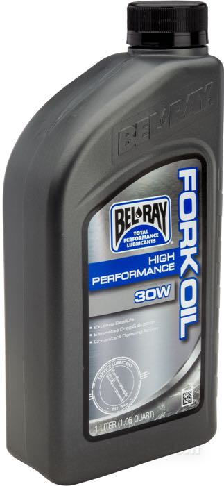 Huile de Bel-Ray; pour Fourche hydraulique; viscosité @40° C: 107 cSt; SAE 30W; USA; poids brut: 970 g