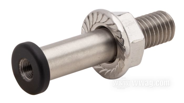 Hollow stud by Kellermann; for Atto turn signals and tail lights; billet aluminum, black anodized; length: 40 mm; thread: M5 x 0.5 / M8; gross weight: 13 g