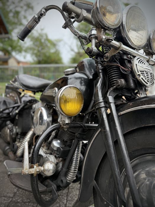 Springer Gabel »Concours« von The Cyclery; passend für Big Twins late 1946-1949; Innengewinde Steuerkopf: 3/4”-14 UNS, Außengewinde Steuerkopf: 1”-24 UNS; Stahl, blank / parkerisiert, parkerisierte federn; Länge: 19”; Rake: -3 °; mit Zentrierring; Polen