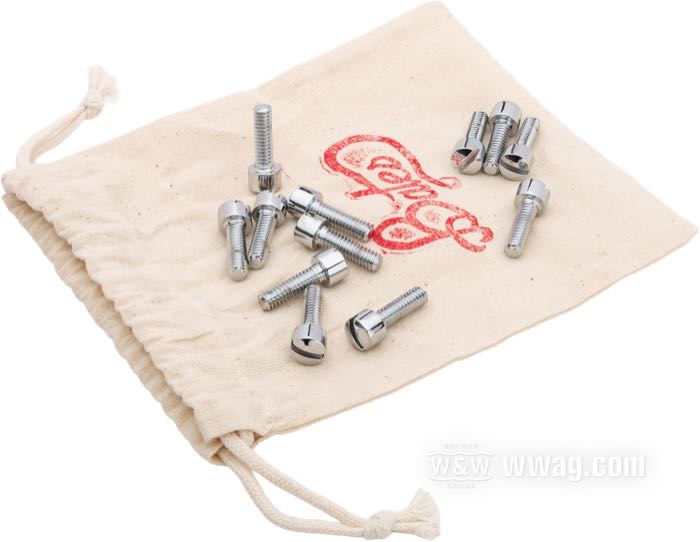 Bolt/screw kit; for Gear cover; fits Big Twin 1936-1969; steel, chrome-plated, on aftermarket case; thread: 1/4”-20; gross weight: 135 g