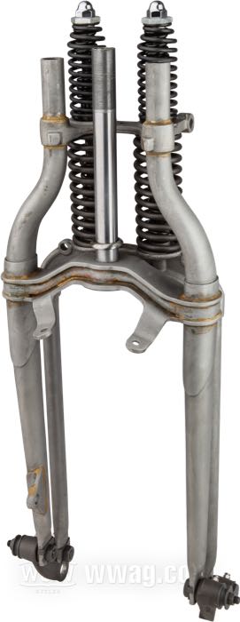 Springer Gabel »Concours« von The Cyclery; passend für Big Twins 1937; Innengewinde Steuerkopf: 3/4”-14 UNS, Außengewinde Steuerkopf: 1”-24 UNS; Stahl, blank / parkerisiert, parkerisierte federn; Länge: 19”; Rake: 0 °; mit Zentrierring; Polen; Bruttogewicht: 20 kg