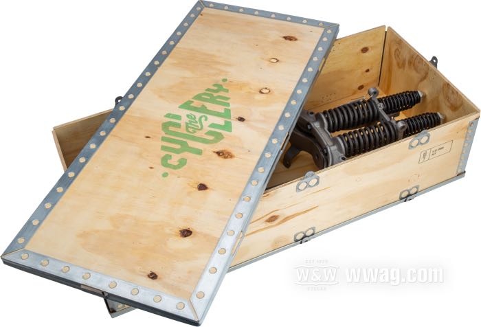 Springer Gabel »Concours« von The Cyclery; passend für Big Twins 1937; Innengewinde Steuerkopf: 3/4”-14 UNS, Außengewinde Steuerkopf: 1”-24 UNS; Stahl, blank / parkerisiert, parkerisierte federn; Länge: 19”; Rake: 0 °; mit Zentrierring; Polen; Bruttogewicht: 20 kg