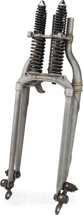 Springer Gabel »Concours« von The Cyclery; passend für Big Twins 1937; Innengewinde Steuerkopf: 3/4”-14 UNS, Außengewinde Steuerkopf: 1”-24 UNS; Stahl, blank / parkerisiert, parkerisierte federn; Länge: 19”; Rake: 0 °; mit Zentrierring; Polen; Bruttogewicht: 20 kg