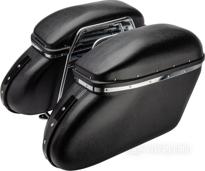 Saddlebags; fits Big Twin 1958-1984; plastic, black; L x W x H: 54 x 18 x 27 cm; replaces OEM HD 90925-54, and 90920-54