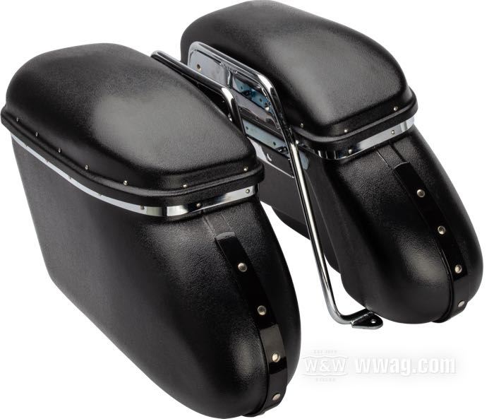 Saddlebags; fits Big Twin 1958-1984; plastic, black; L x W x H: 54 x 18 x 27 cm; replaces OEM HD 90925-54, and 90920-54