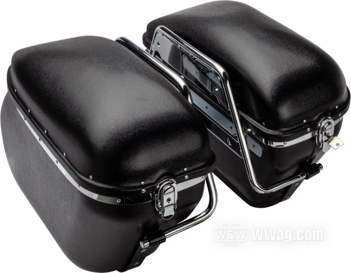 Saddlebags; fits Big Twin 1958-1984; plastic, black; L x W x H: 54 x 18 x 27 cm; replaces OEM HD 90925-54, and 90920-54