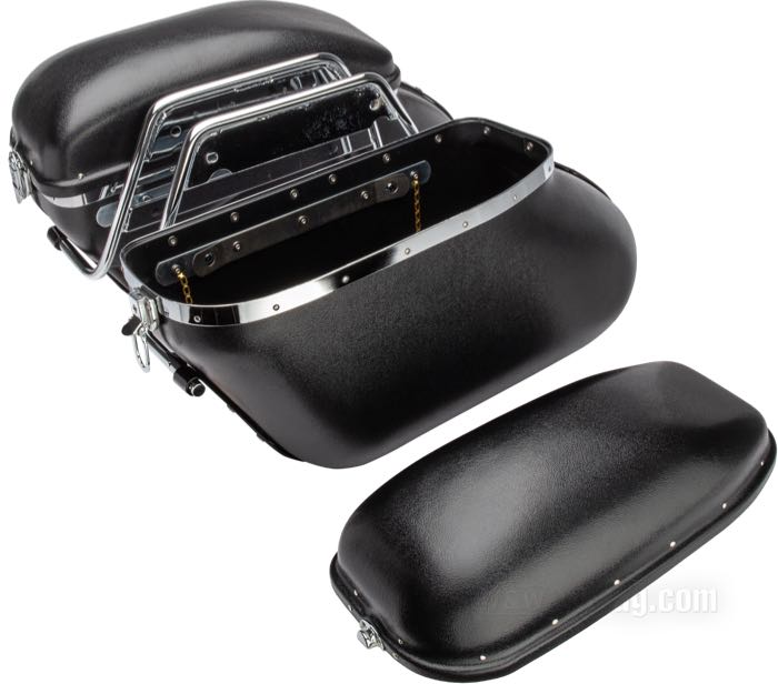 Saddlebags; fits Big Twin 1958-1984; plastic, black; L x W x H: 54 x 18 x 27 cm; replaces OEM HD 90925-54, and 90920-54