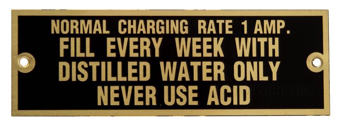 Wartungsplakette »1 Ampere« von The Cyclery; passend für IOE models 1915-1923; Messing; Breite x Höhe: 86 x 29 mm; 0.5 mm stark