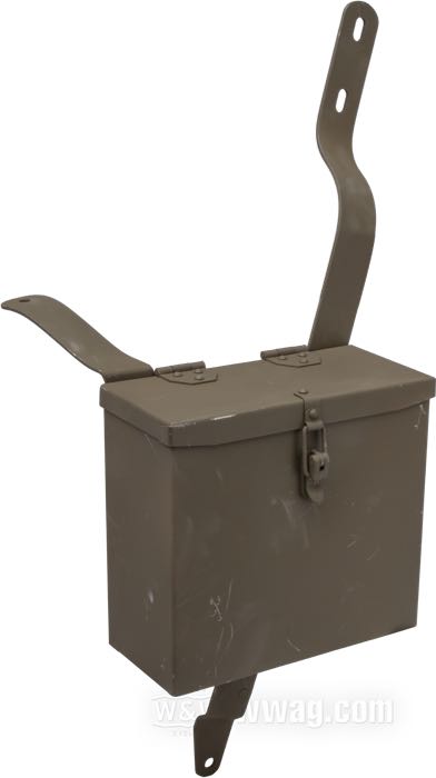 Munitionsbox und Halter von Samwel Supplies; passend für WLA Modelle; Stahl, Höhe über alles incl. Lasche: 64 cm; L x B x H: 25 x 10 x 20 cm; ersetzt OEM HD 11201-42M; Bruttogewicht: 3.3 kg