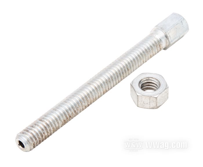 Adjusting screw by Colony; for Brake cable; fits models 1941-1957; steel, CAD (zinc nickel galvanized); thread: 5/16”-18; replaces OEM HD 45162-51, and 45162-41; USA; gross weight: 40 g